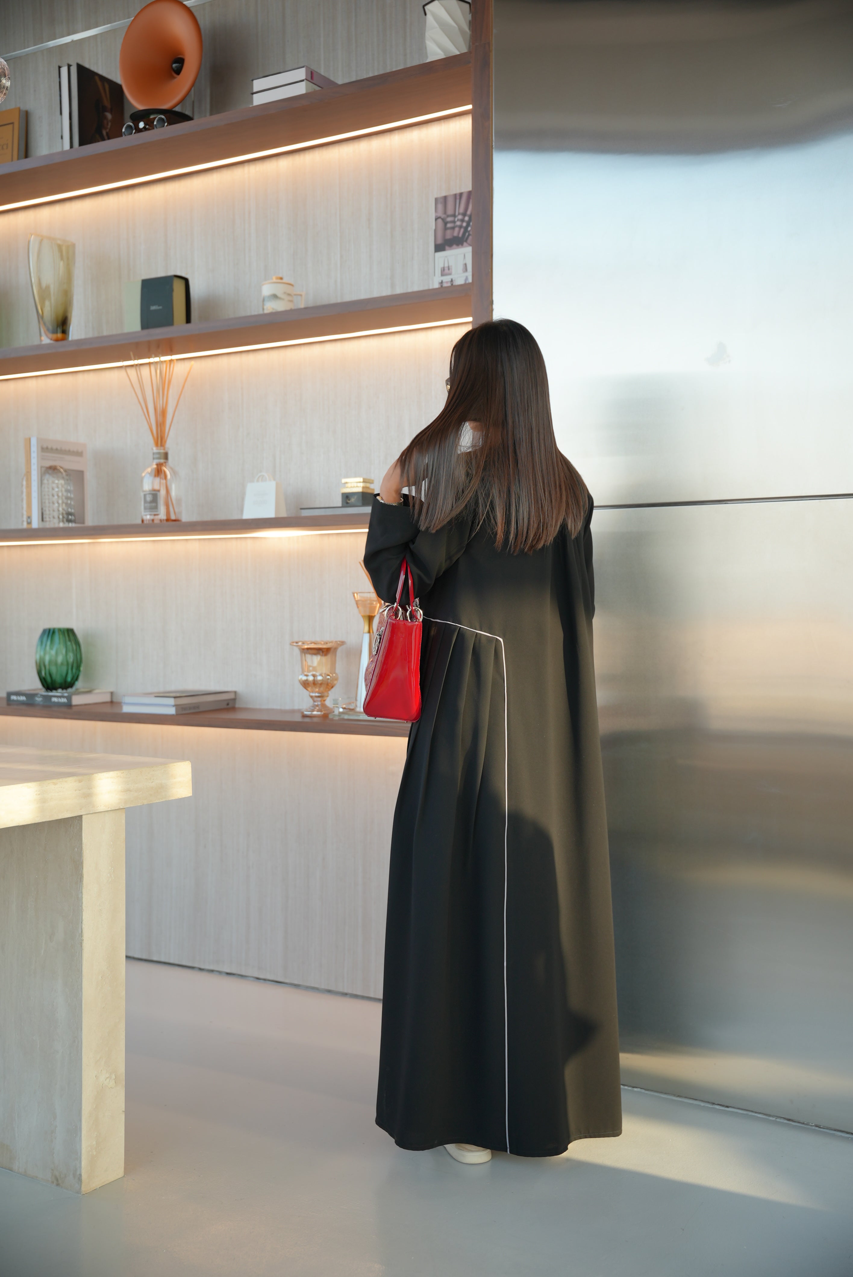 Black Crepe Abaya with Gray Trim-1985