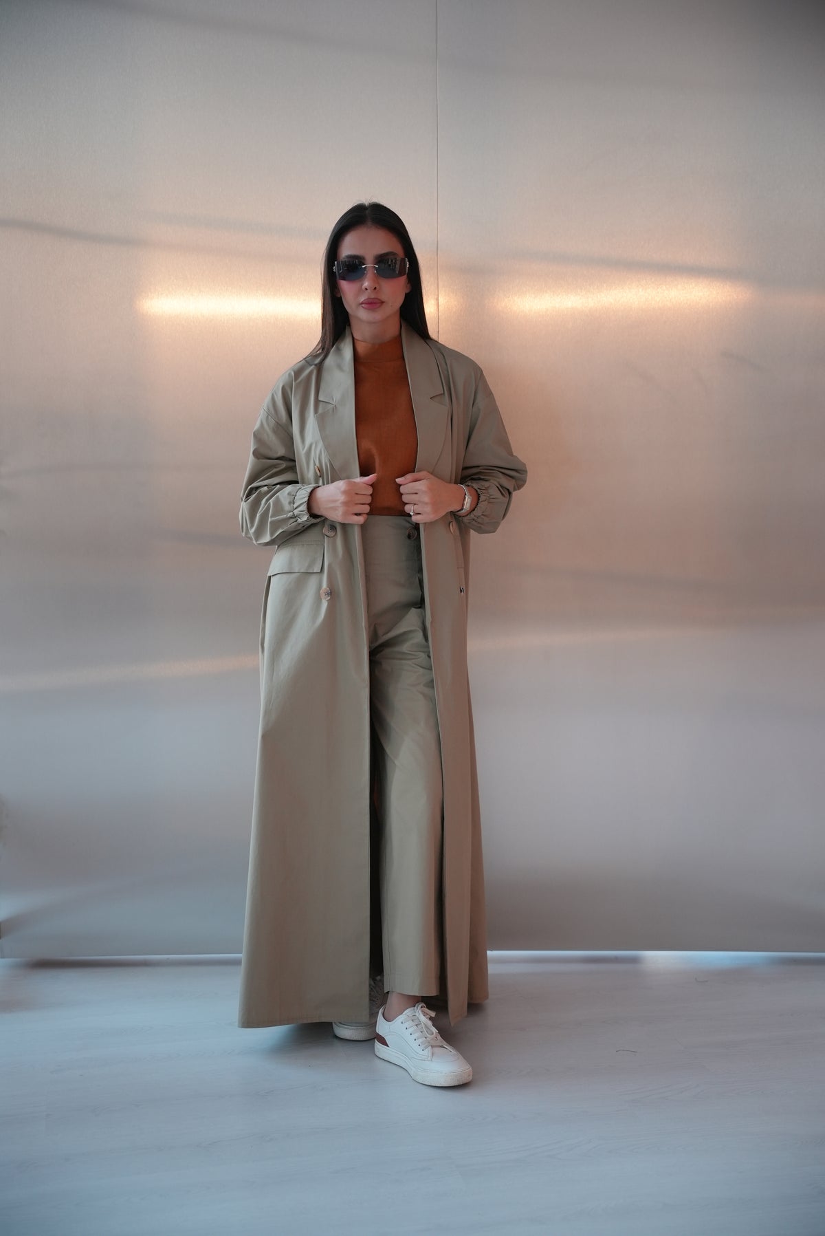 Beige Trench Coat Abaya with inner set (full set )-1962