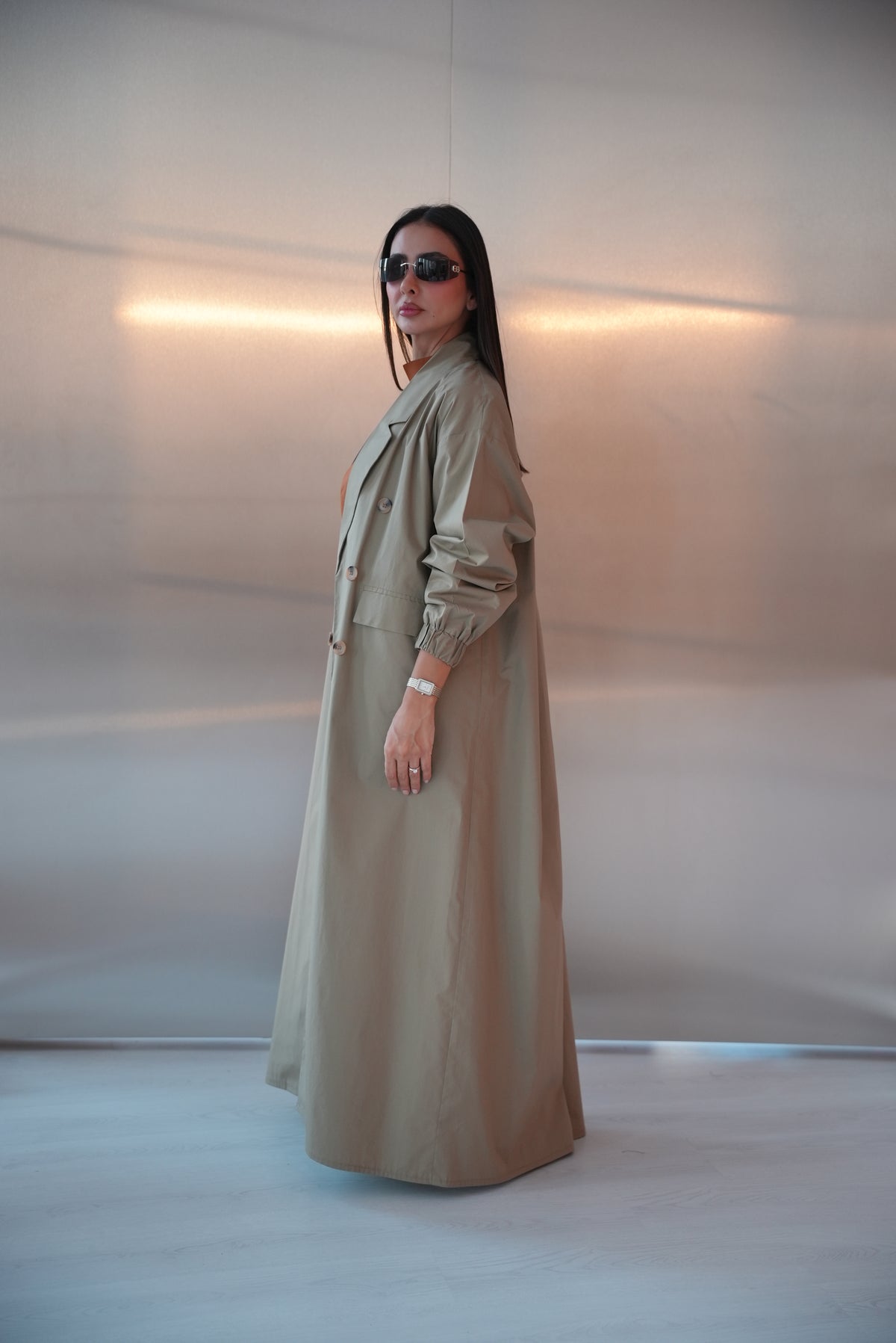Beige Trench Coat Abaya with inner set (full set )-1962