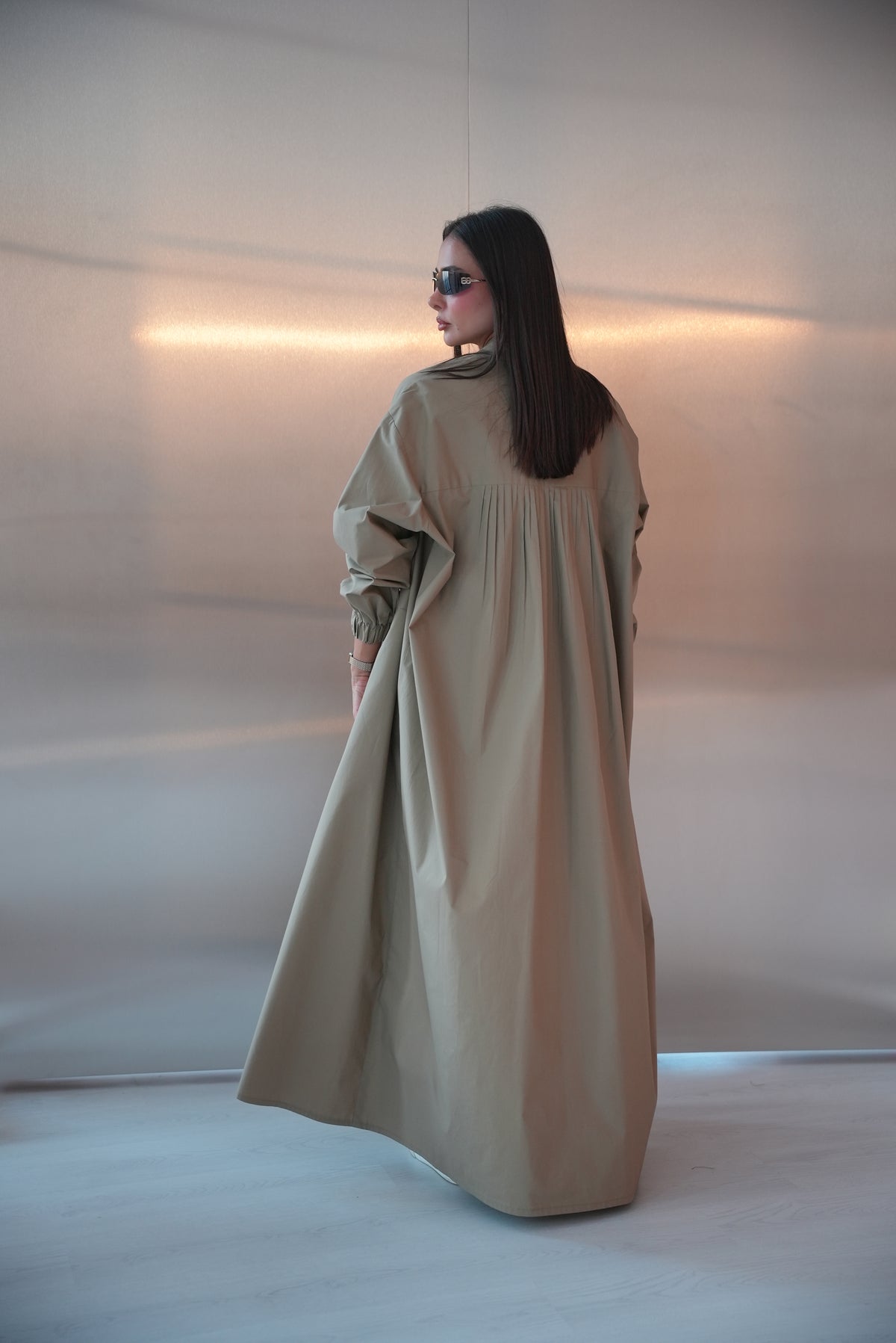 Beige Trench Coat Abaya with inner set (full set )-1962
