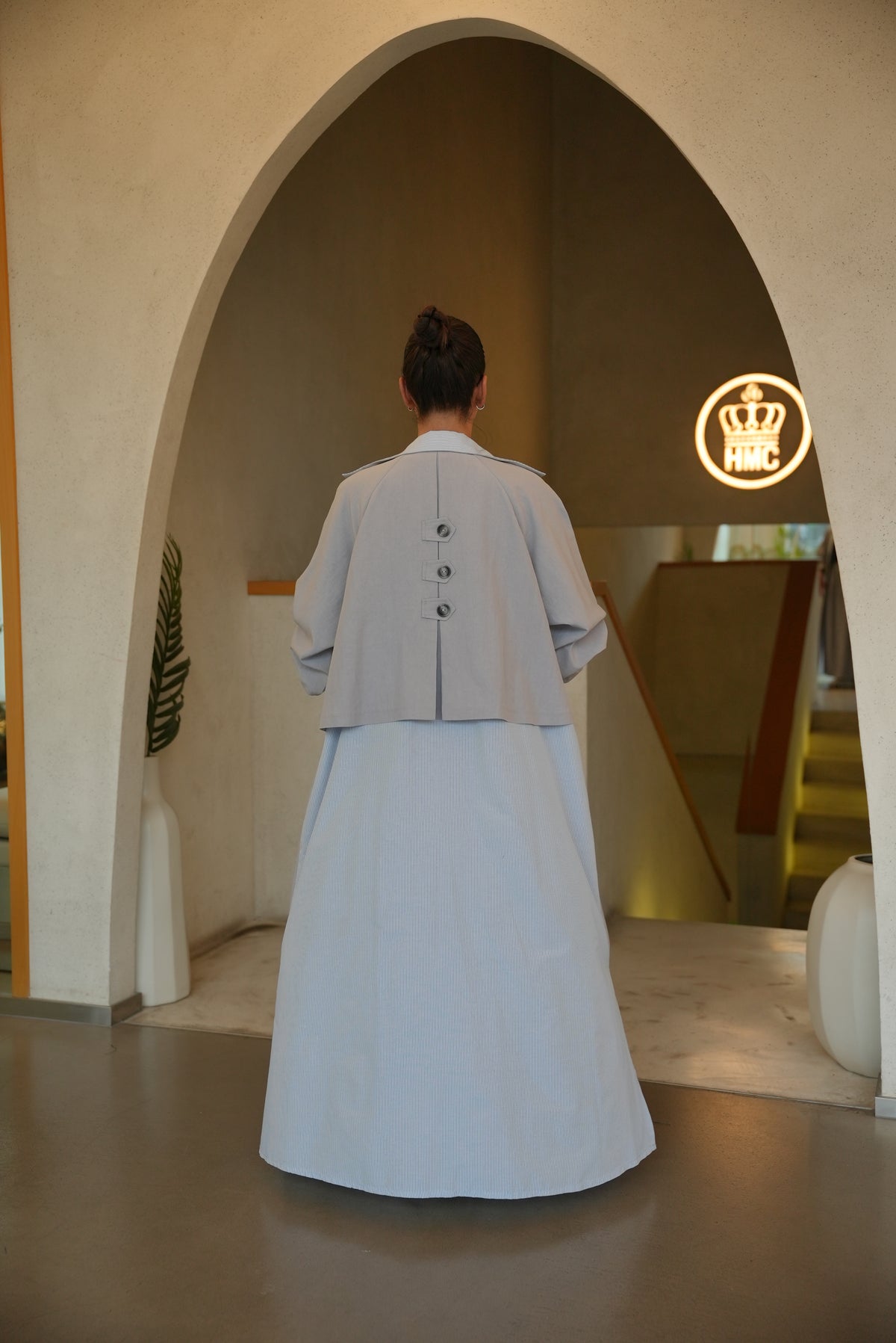 LIGHT BLUE TRENCH COAT ABAYA AND SKIRT SET-2006