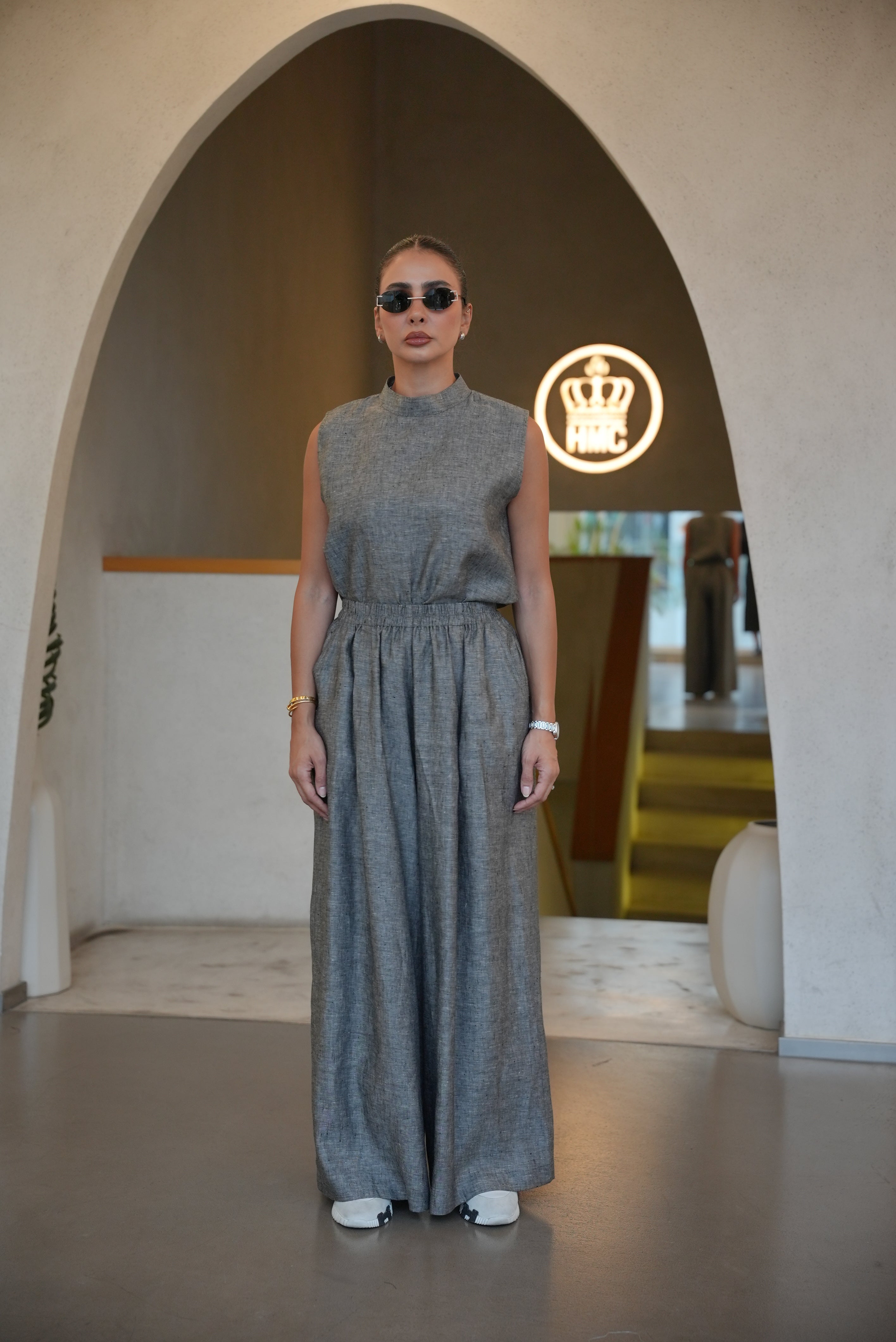 GREY LINEN BLOUSE AND PANTS INNER SET-2009