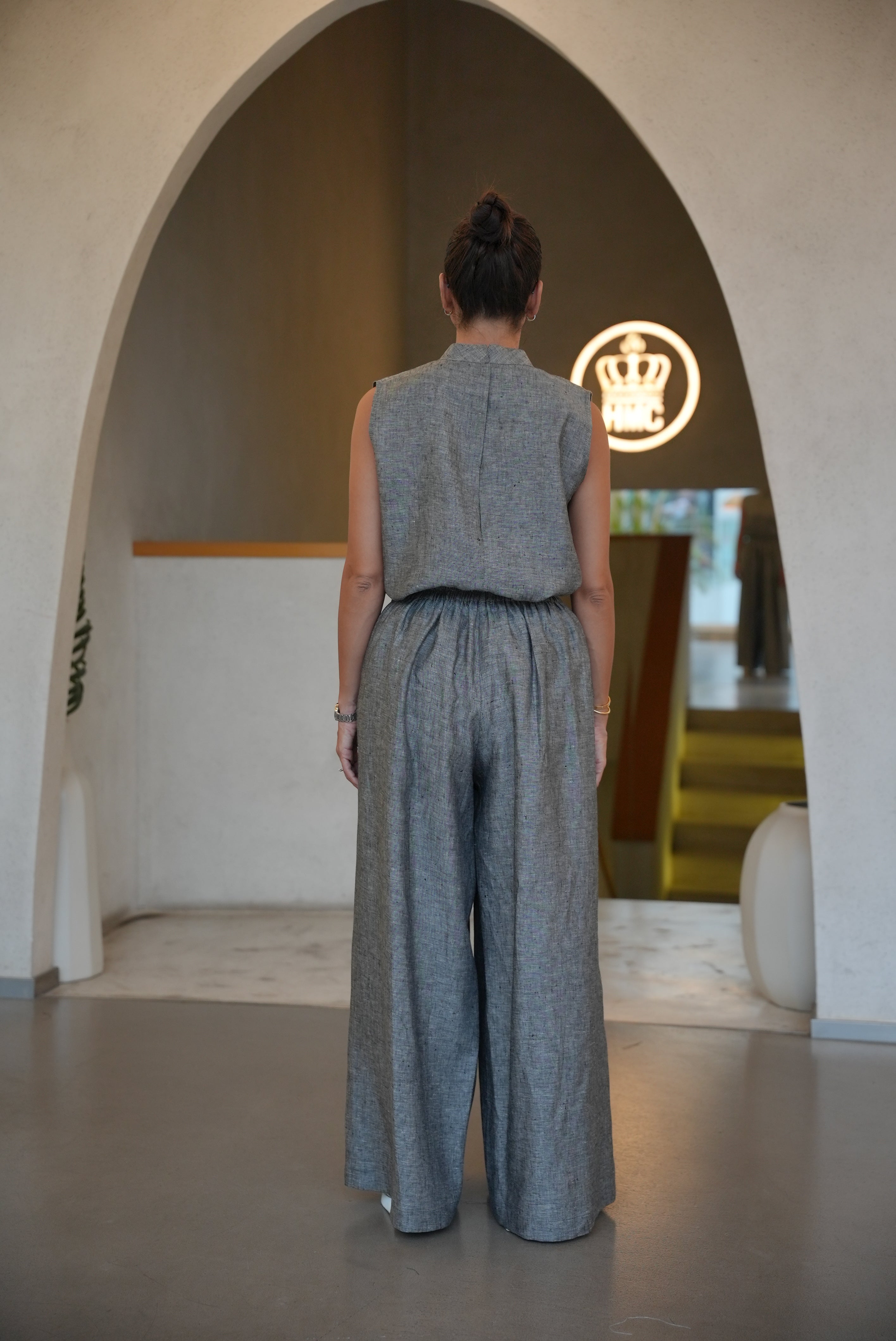 GREY LINEN BLOUSE AND PANTS INNER SET-2009