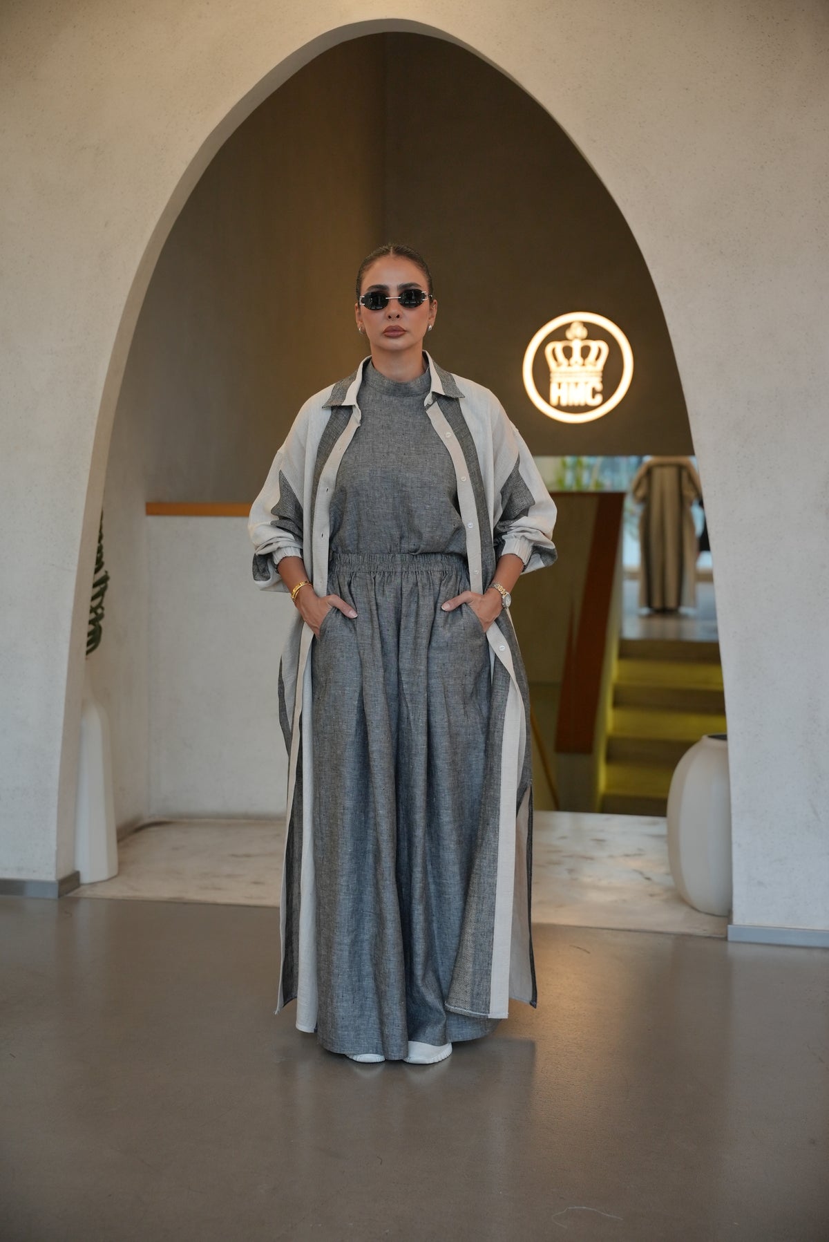 GREY LINEN BLOUSE AND PANTS INNER SET-2003