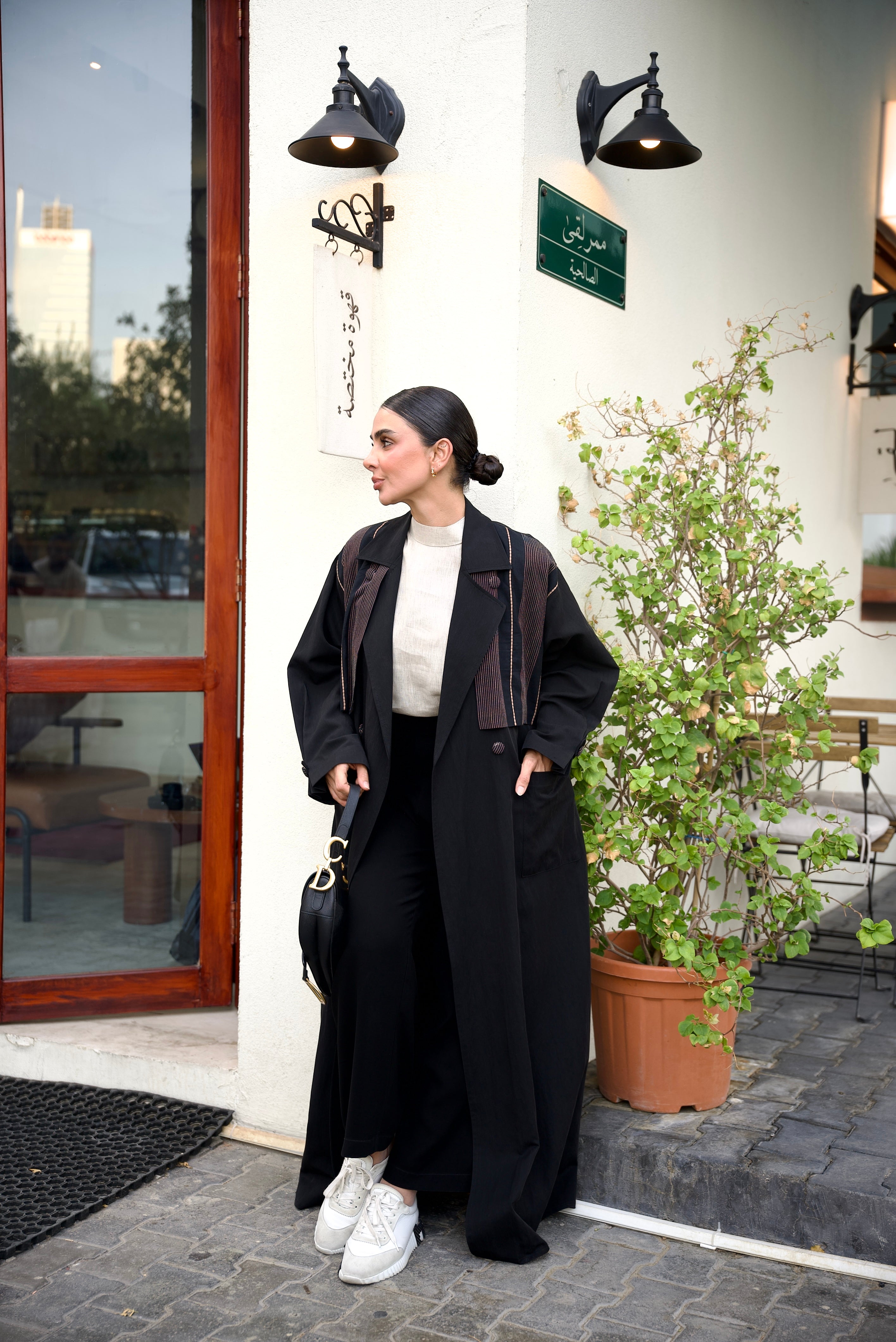 Black Trench Coat Abaya Set (Full set)-2024