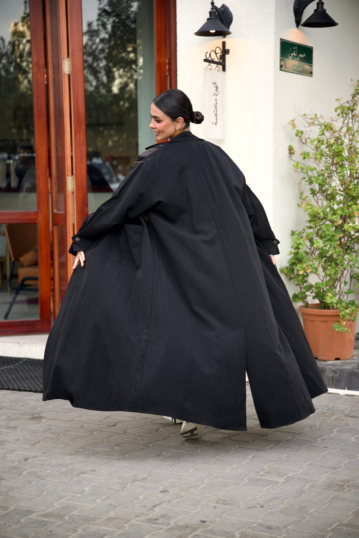 Black Trench Coat Abaya Set (Full set)-2024