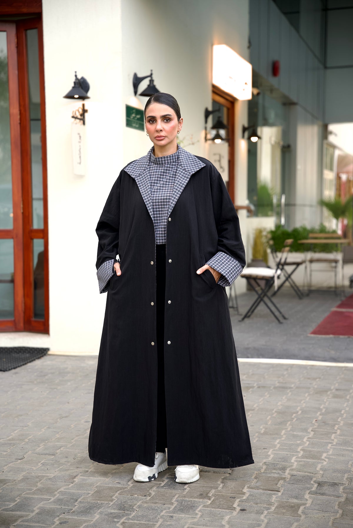 Black Trench Coat Abaya Set (FULL SET)-2022