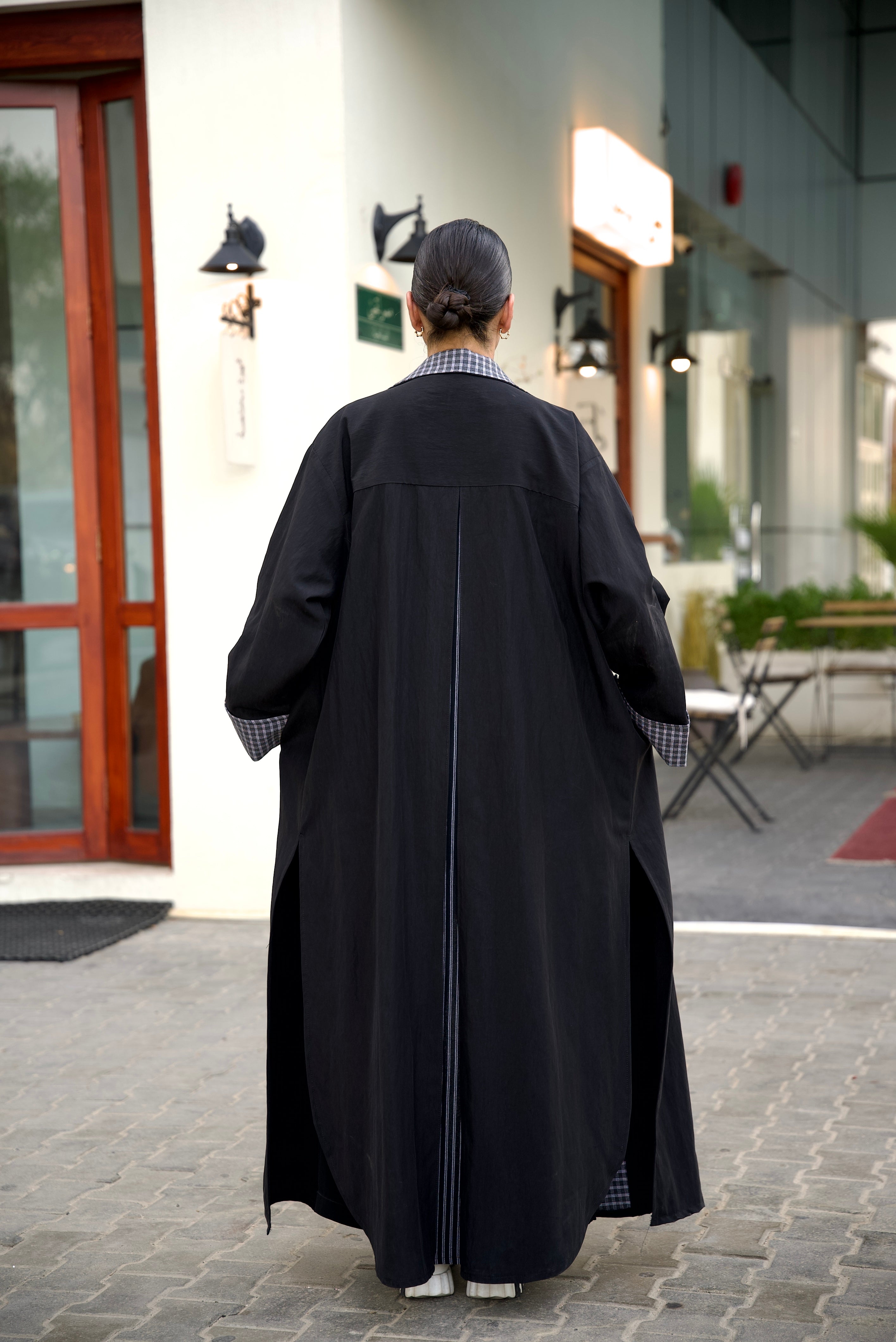 Black Trench Coat Abaya Set (FULL SET)-2022