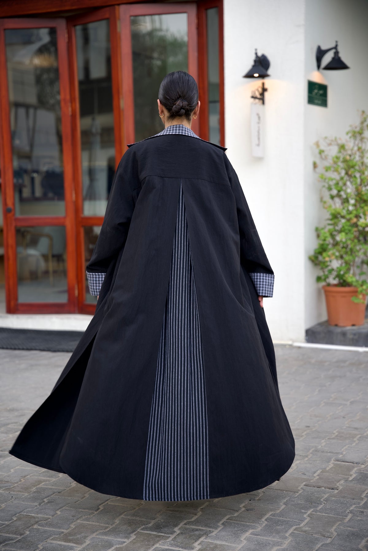 Black Trench Coat Abaya Set (FULL SET)-2022
