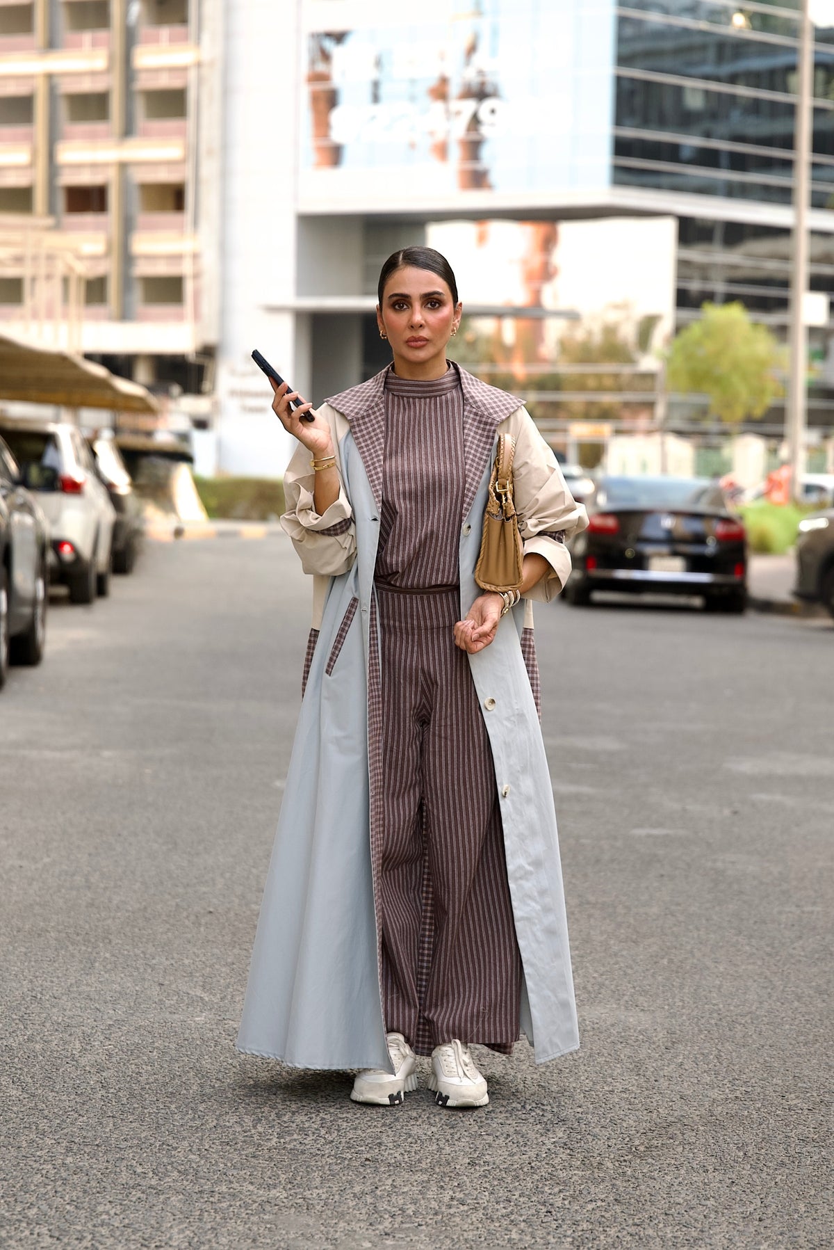 Sky Blue & Beige Trench Coat Abaya Set (FULL SET)-2021