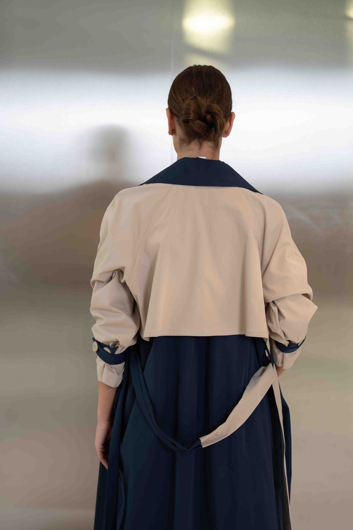 Navy & Beige Trench Coat Abaya - 2047