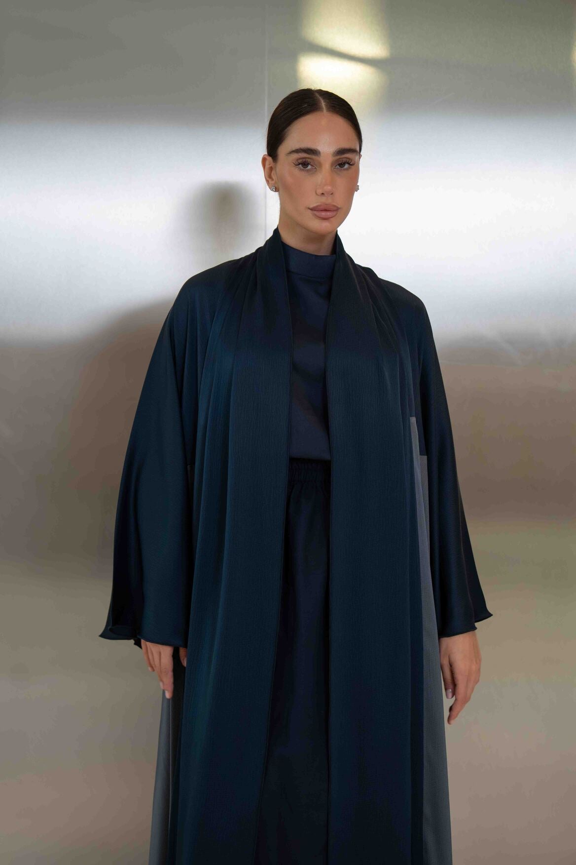 Navy & Grey Silk Crepe Abaya – 2051