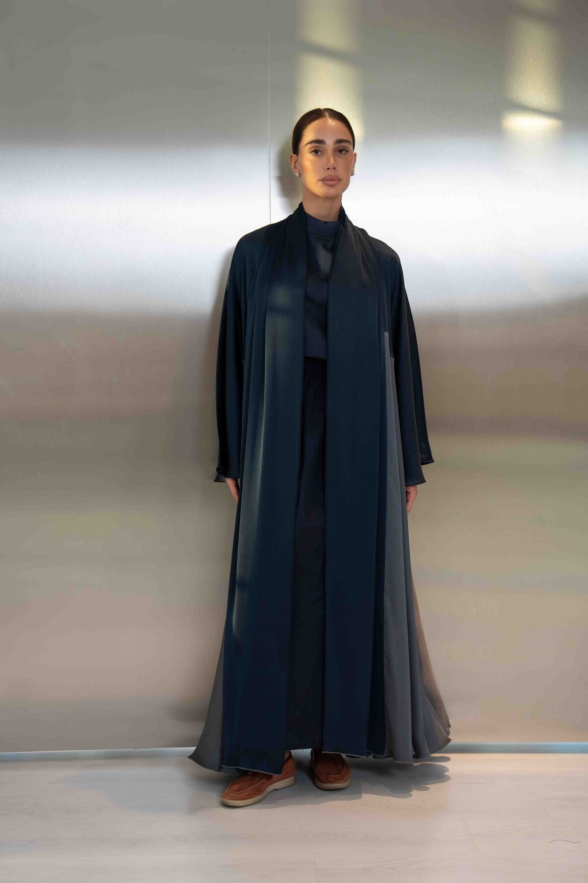Navy & Grey Silk Crepe Abaya – 2051