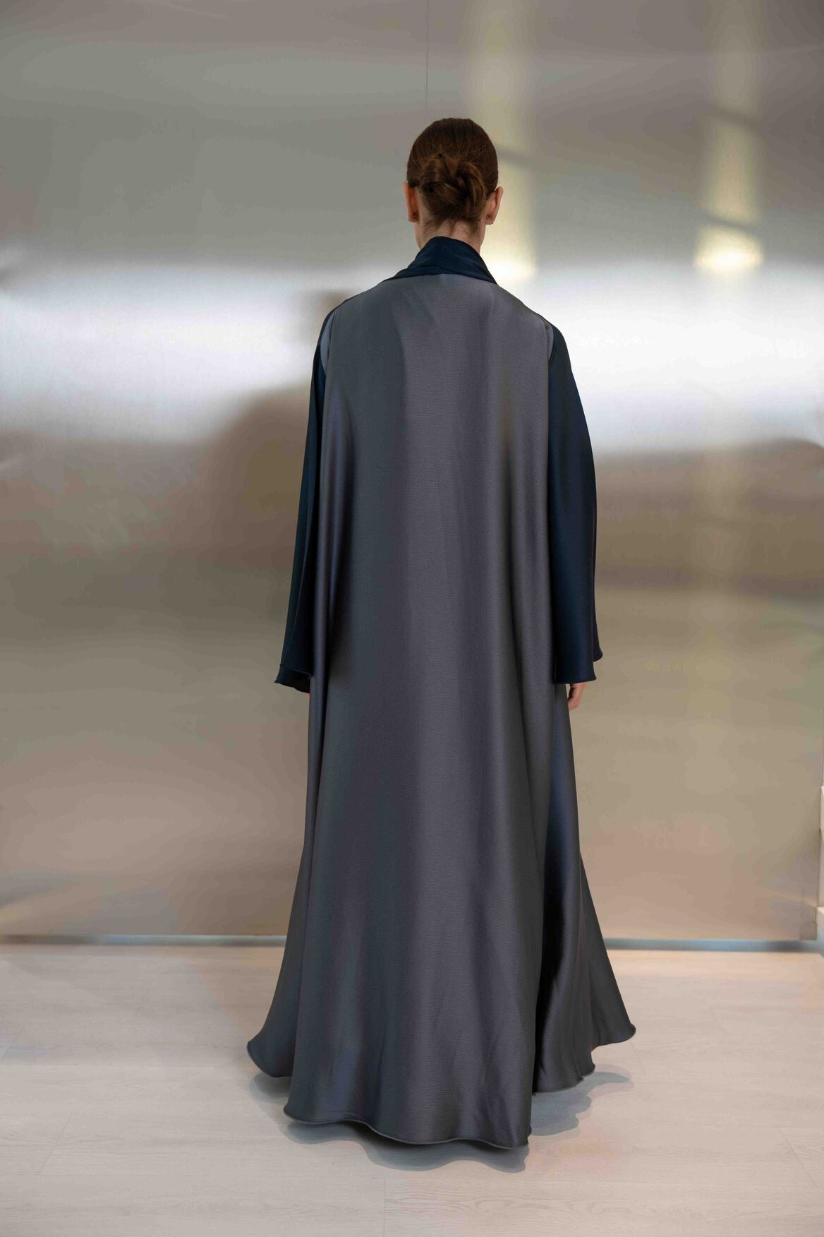 Navy & Grey Silk Crepe Abaya – 2051