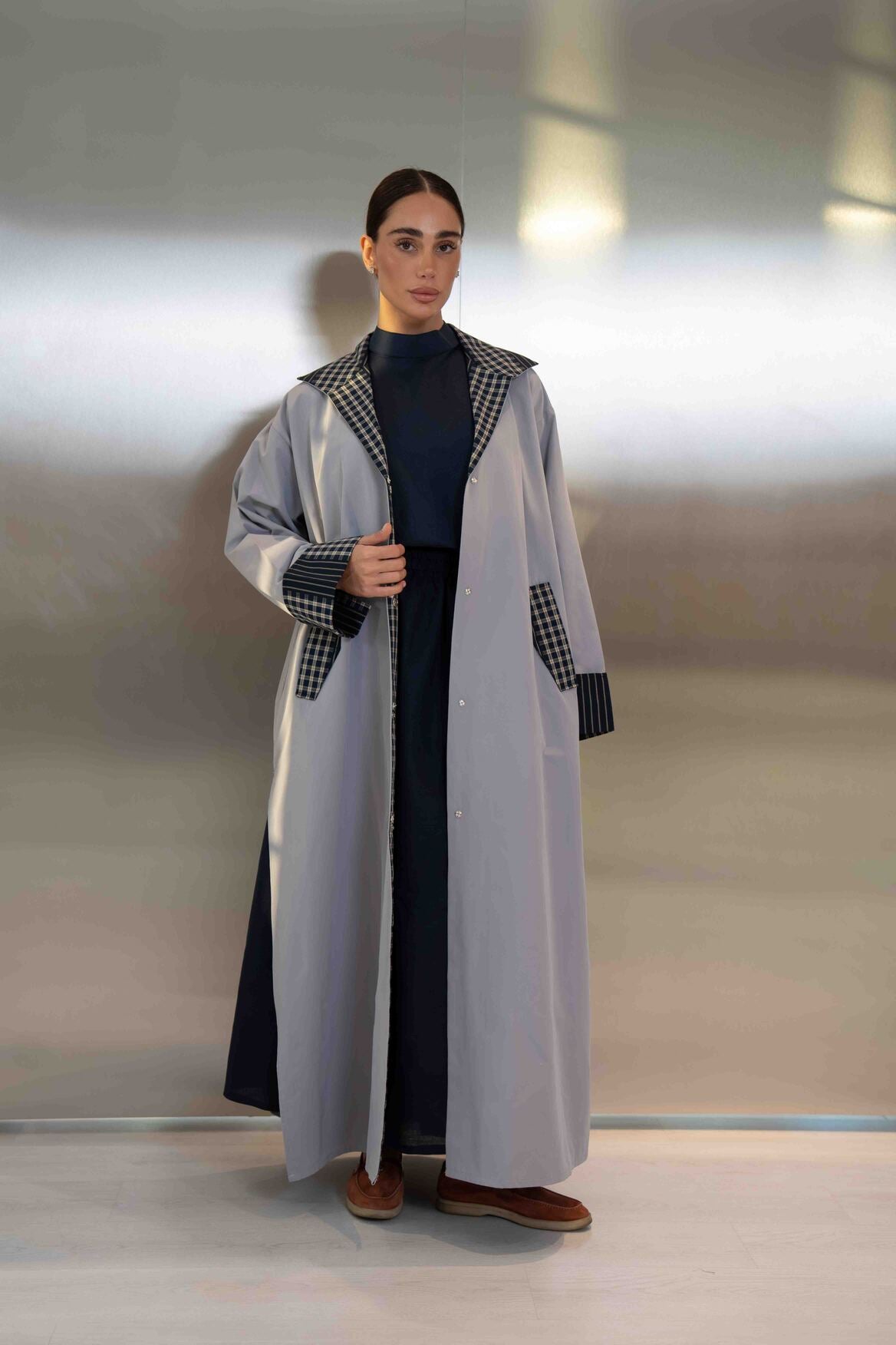 Grey Trench Coat Abaya – 2064
