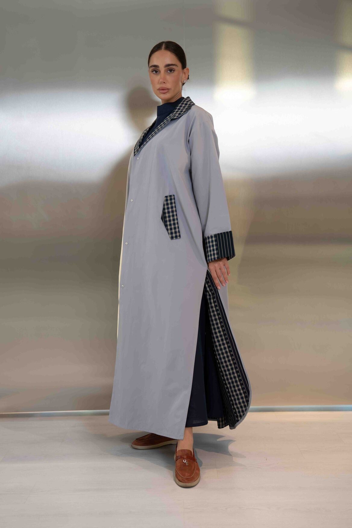 Grey Trench Coat Abaya – 2064