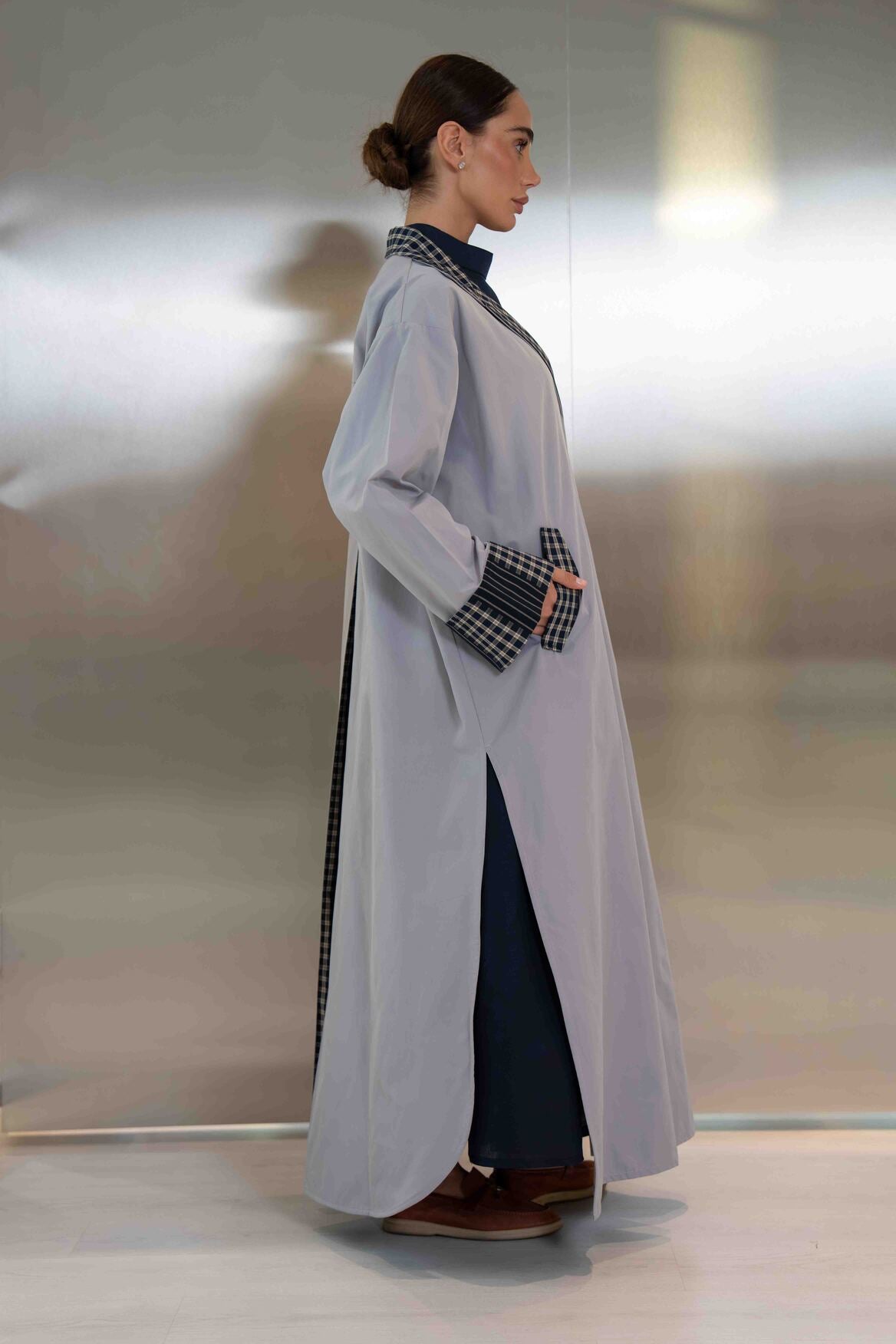 Grey Trench Coat Abaya – 2064