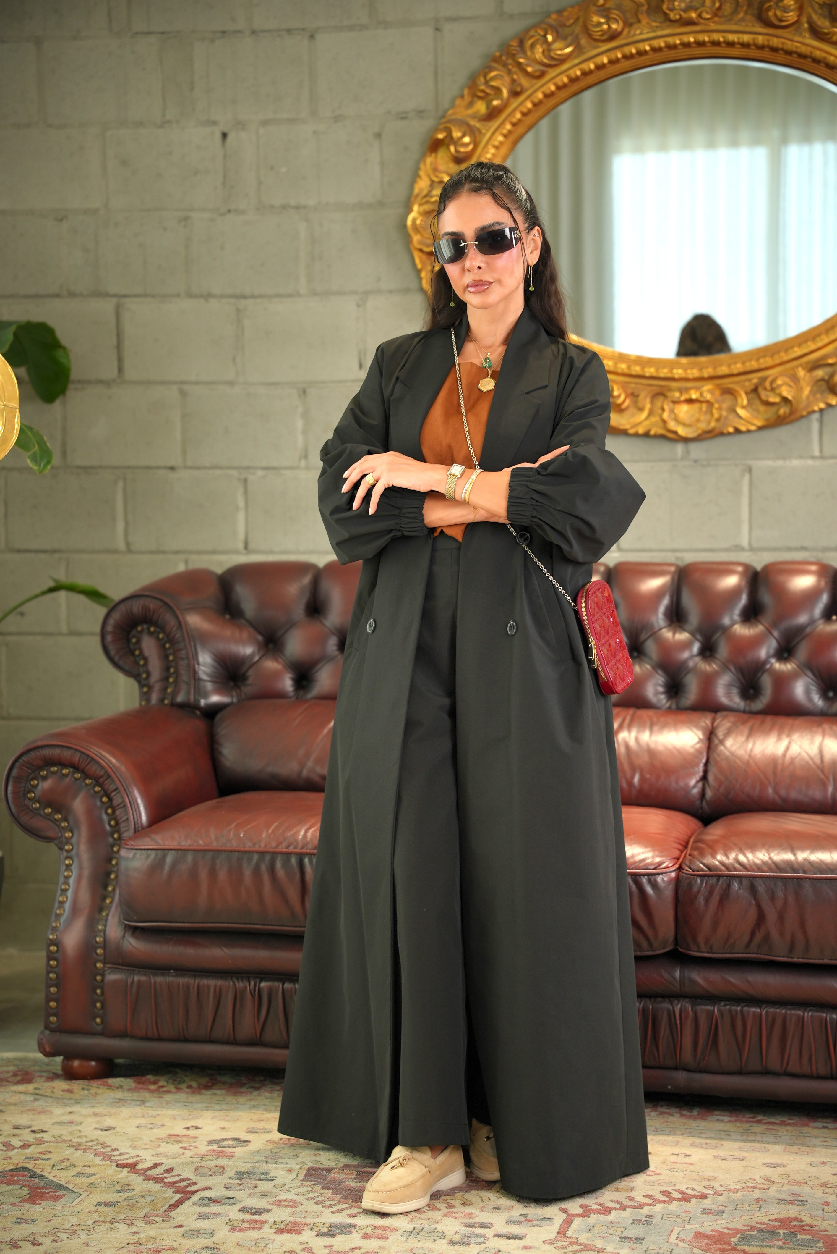 Black Trench Fabric Abaya-free size-2017