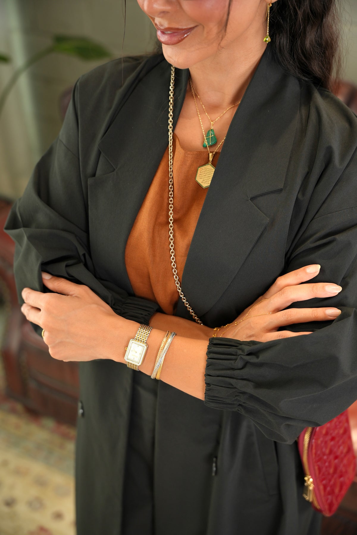 Black Trench Fabric Abaya-free size-2017
