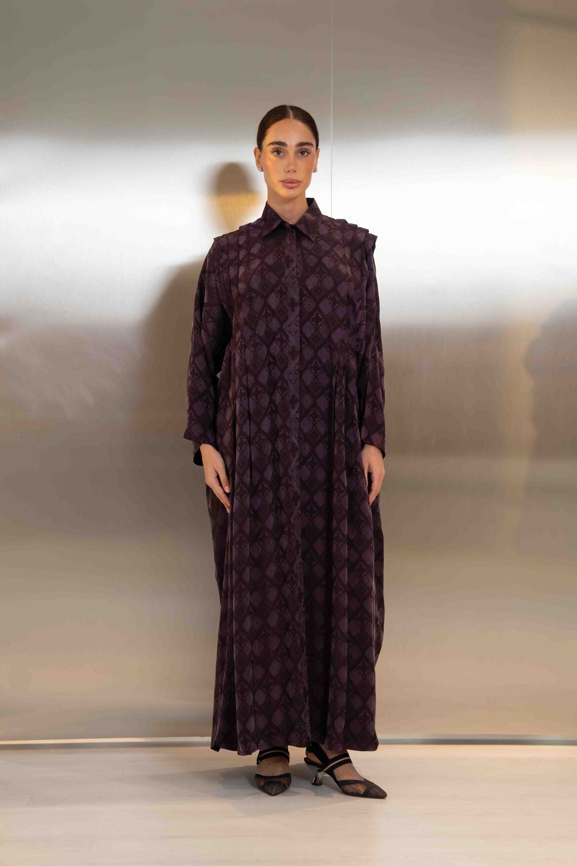 Purple Printed Silk Crepe Abaya-2065