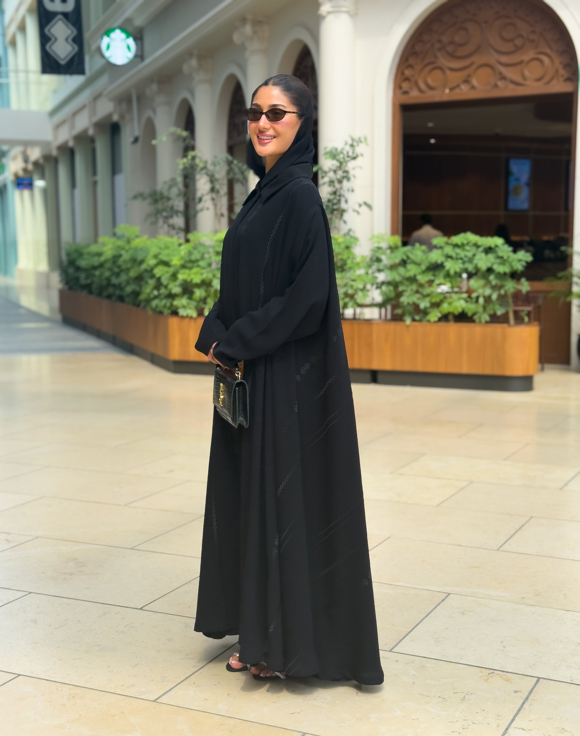 Black crepe abaya with embroidery