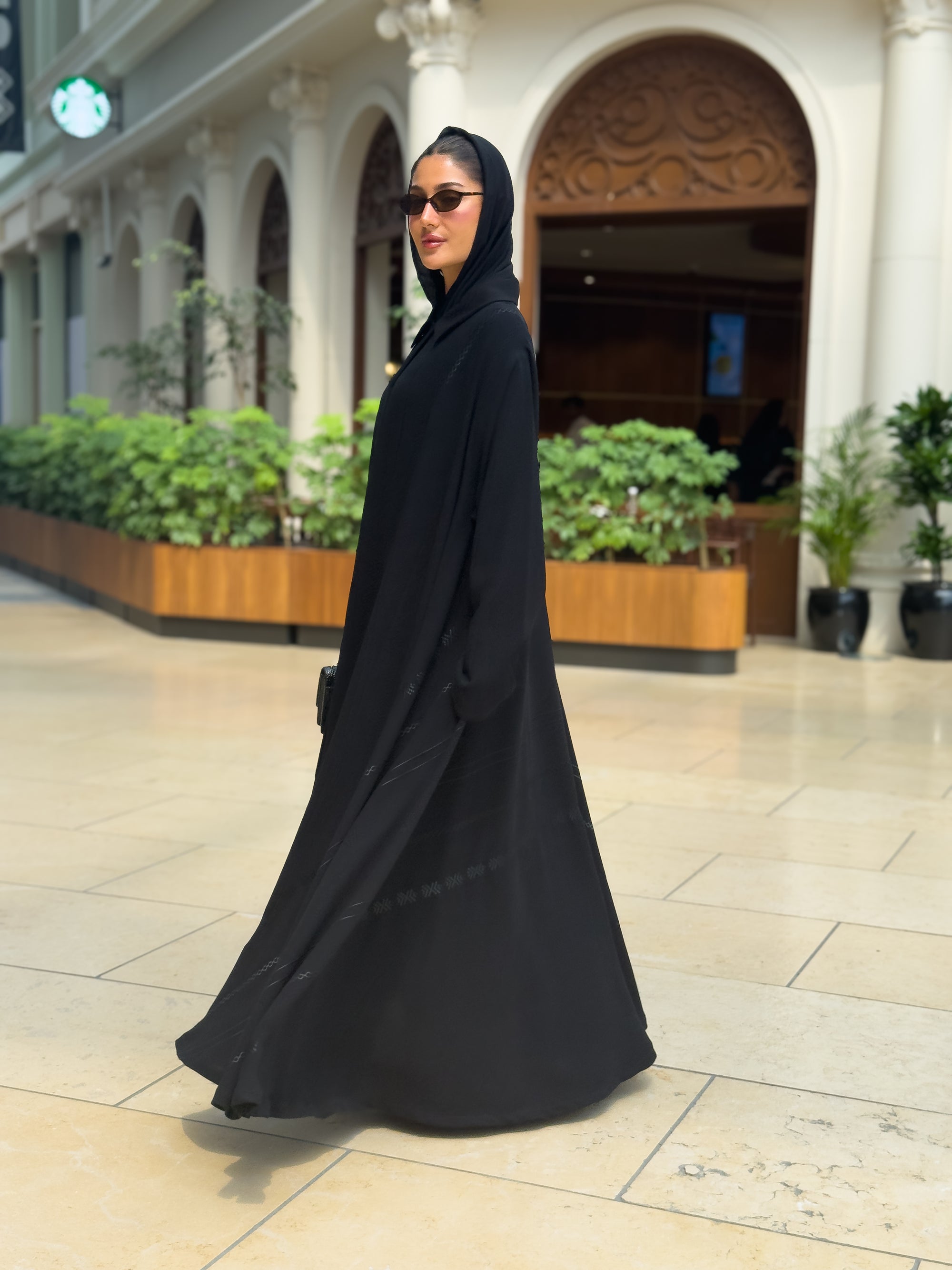 Black crepe abaya with embroidery