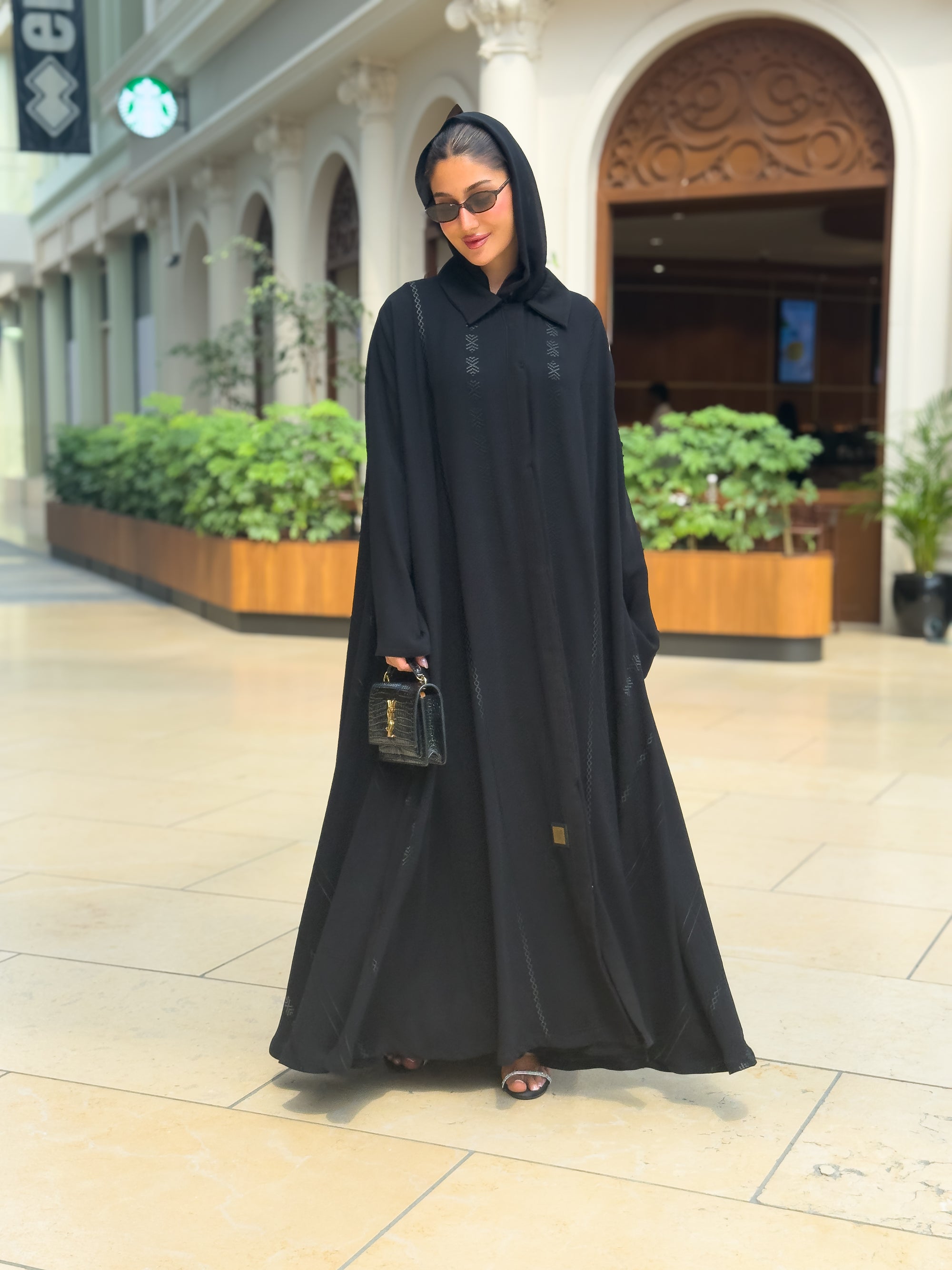 Black crepe abaya with embroidery
