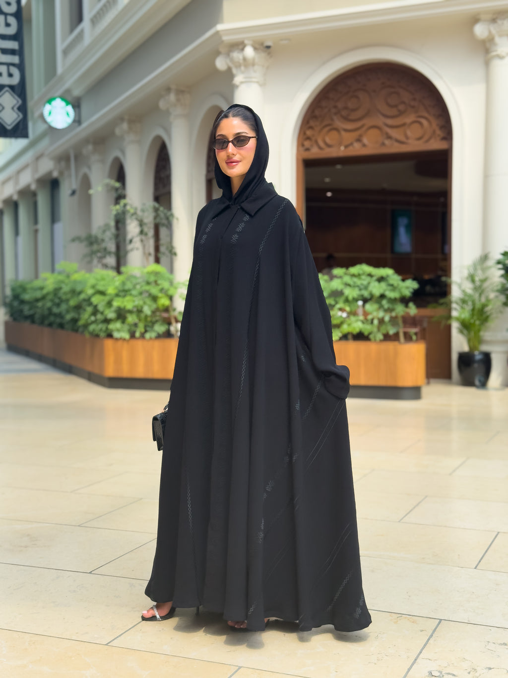 Black crepe abaya with embroidery