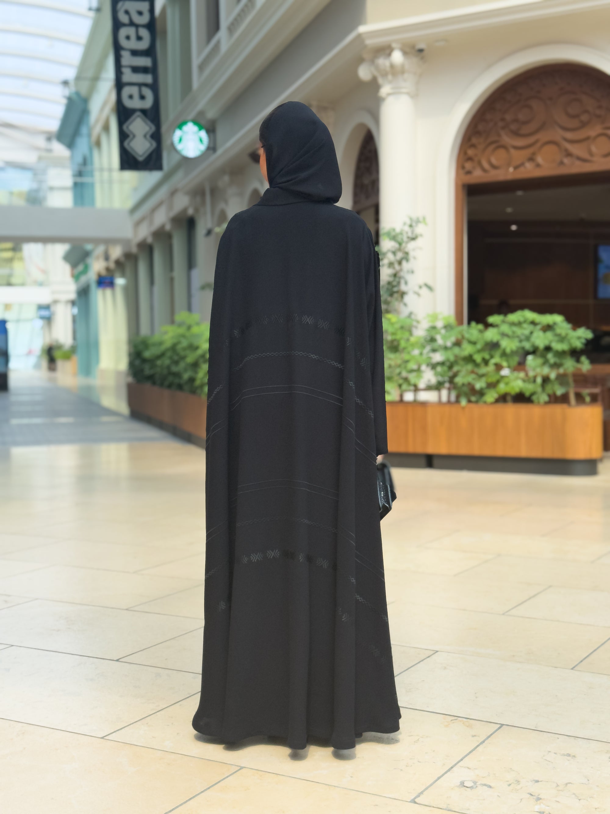 Black crepe abaya with embroidery
