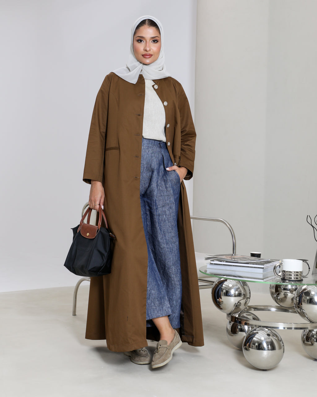 Stylish trench coat in honey brown