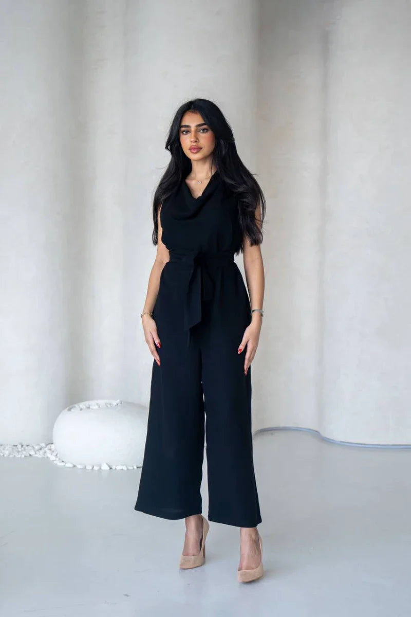 Linen jumpsuit in black color C:195
