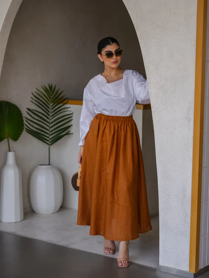 SKIRT LINEN BROWN C:SL1571-brown