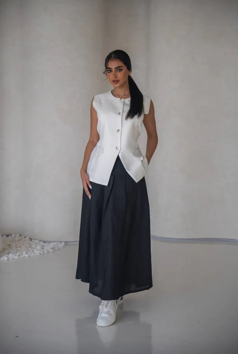 Linen vest and skirt set, C:204 White-Black