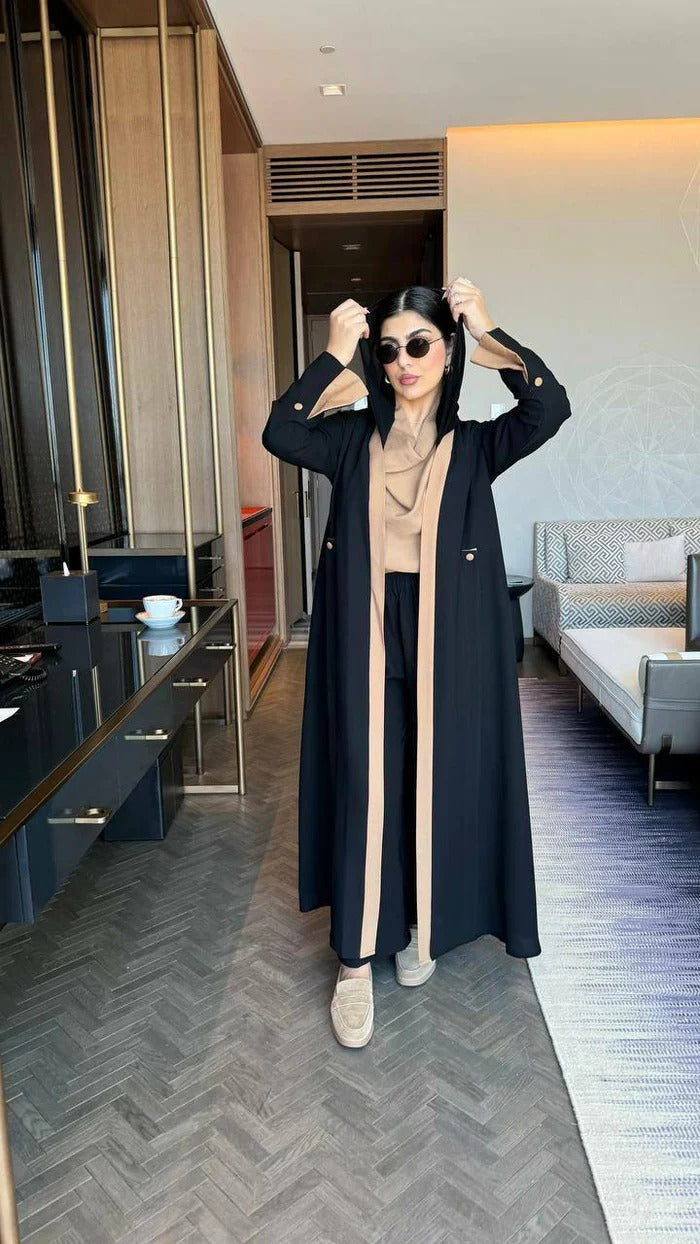 Beige Black Crepe Blazer C:6529