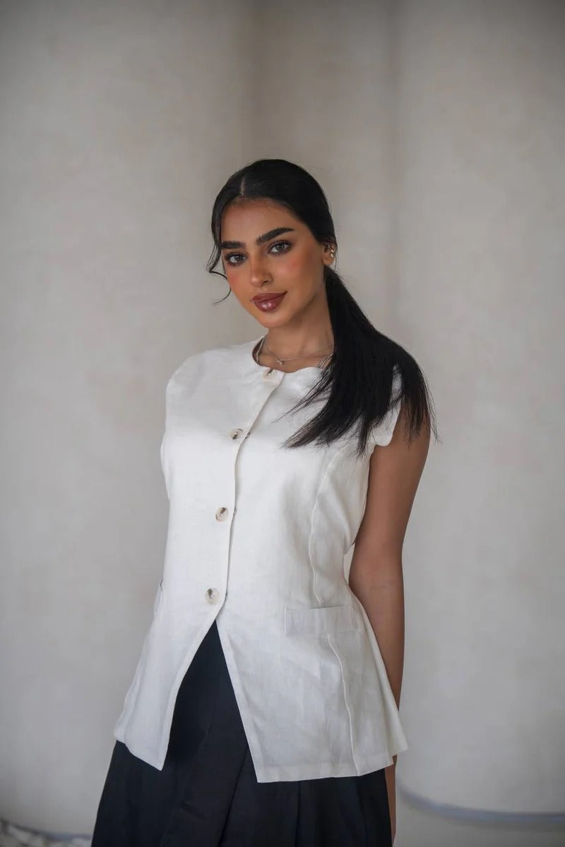 Linen vest and skirt set, C:204 White-Black