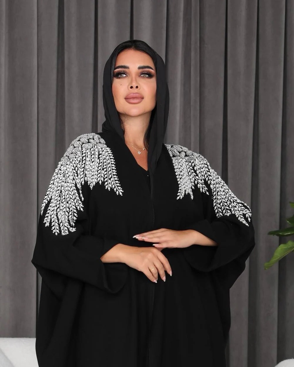 ABAYA BESHT CREPE WITH HANDMADE BEAT 6310 (FREE SIZE)