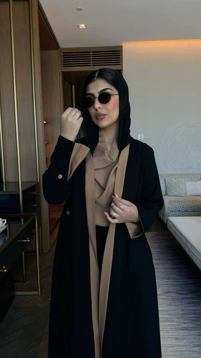 Beige Black Crepe Blazer C:6529