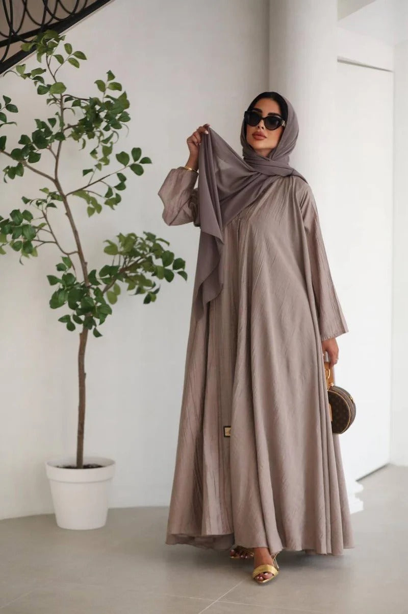 Beige Crepe Abaya C:6528 Beige (Free size)