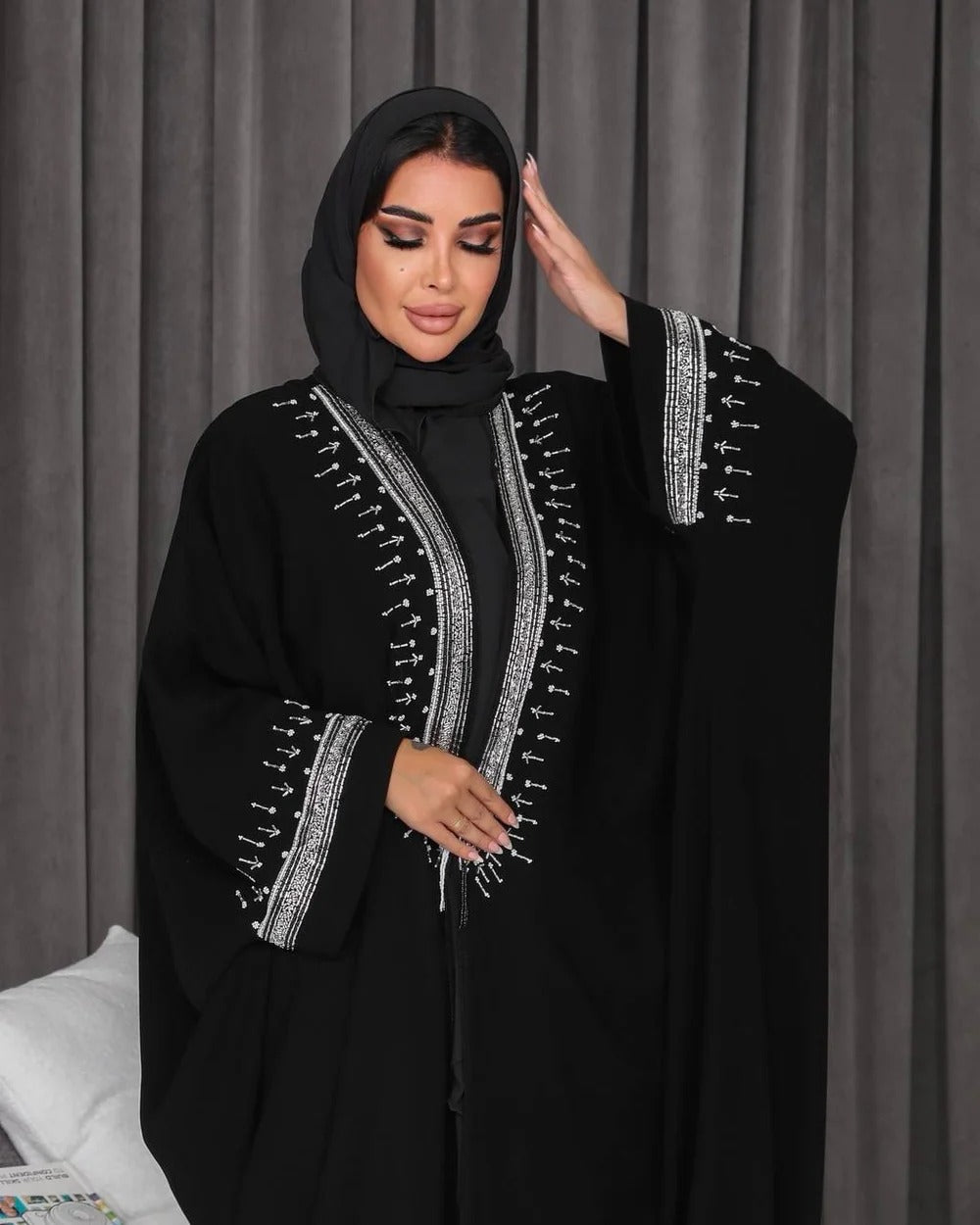 ABAYA BESHT CREPE WITH HANDMADE BEAT 6300 (Free size)