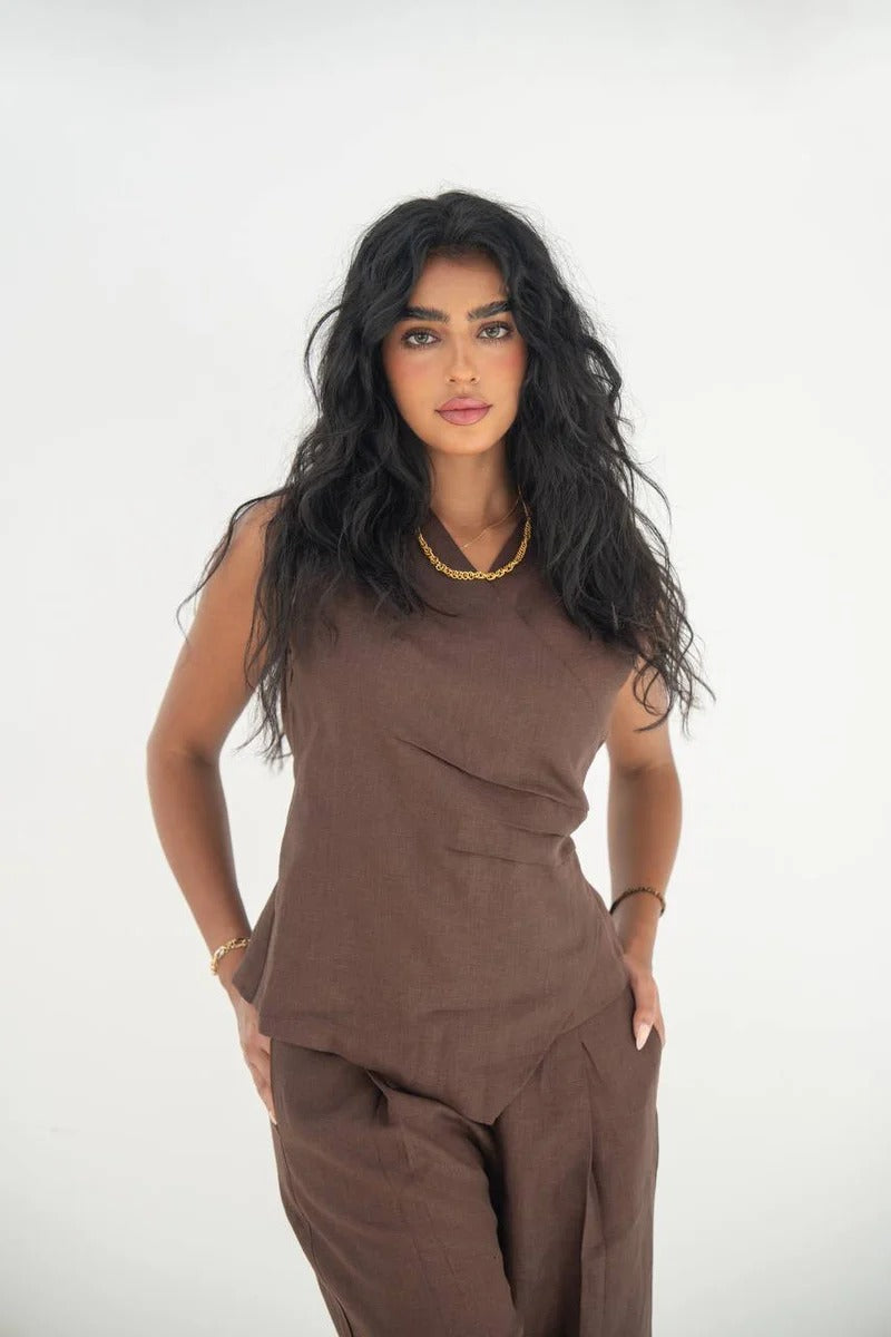 Brown linen blouse and pants C:207