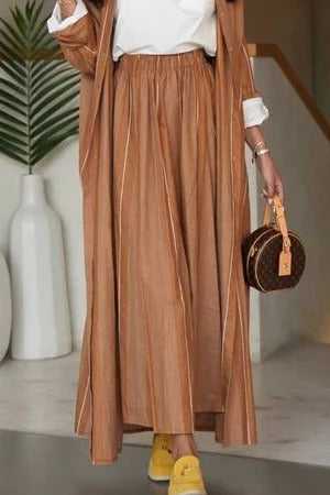 Beige Striped Camel Linen Skirt