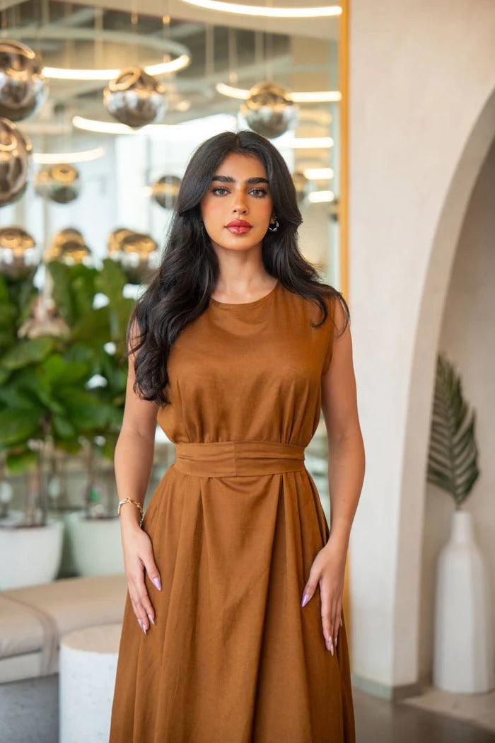 Camel Linen Dress C:197