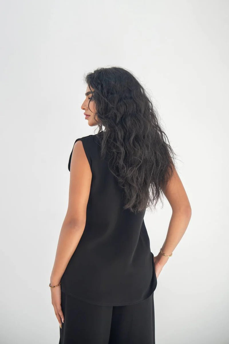 Black crepe blouse and pants set C:211