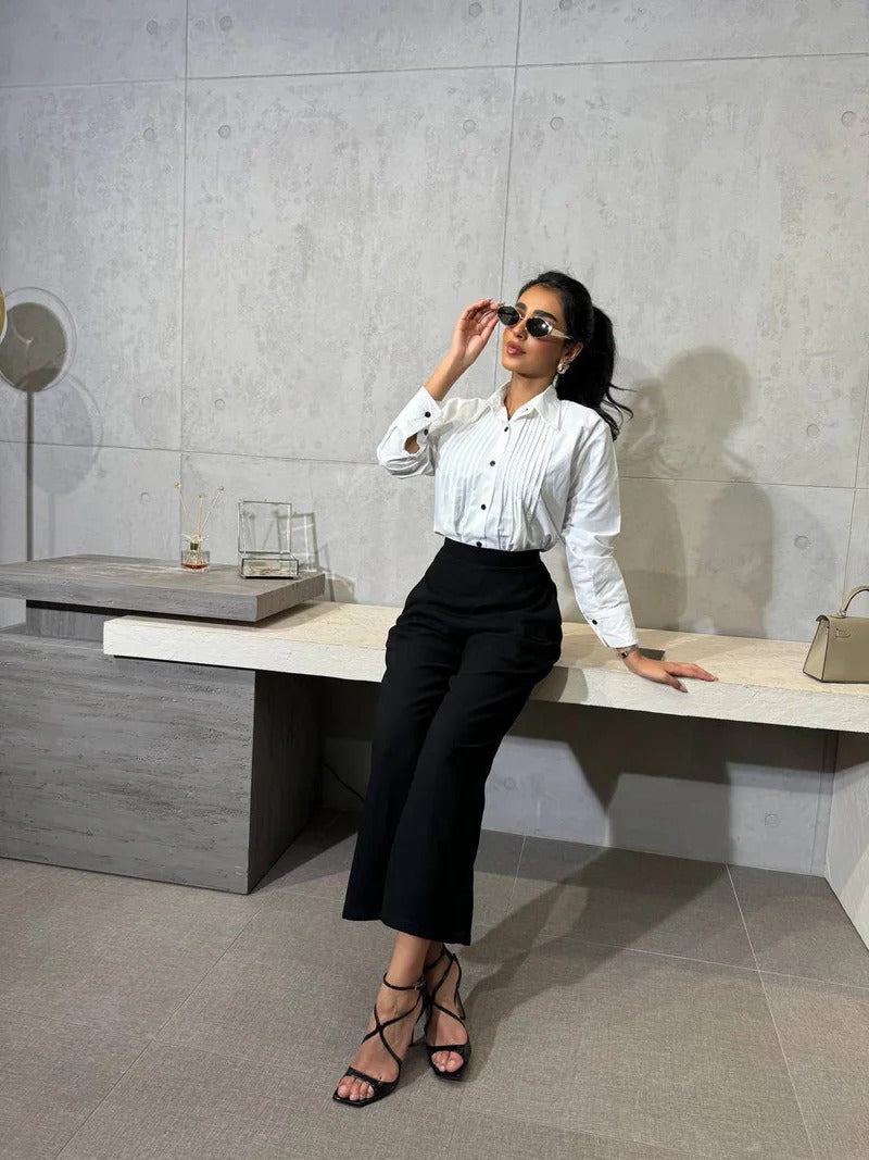 Cotton shirt and crepe trousers set C:165