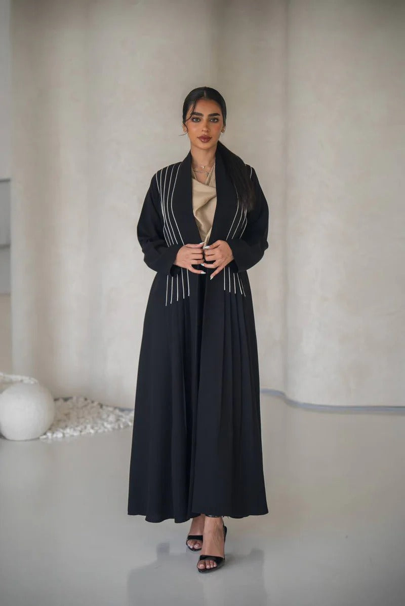 Black crepe abaya with inner set C:6637 Black