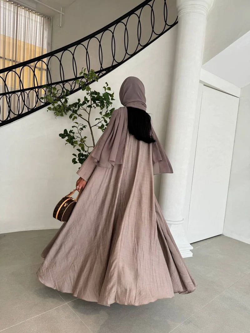 Beige Crepe Abaya C:6528 Beige (Free size)