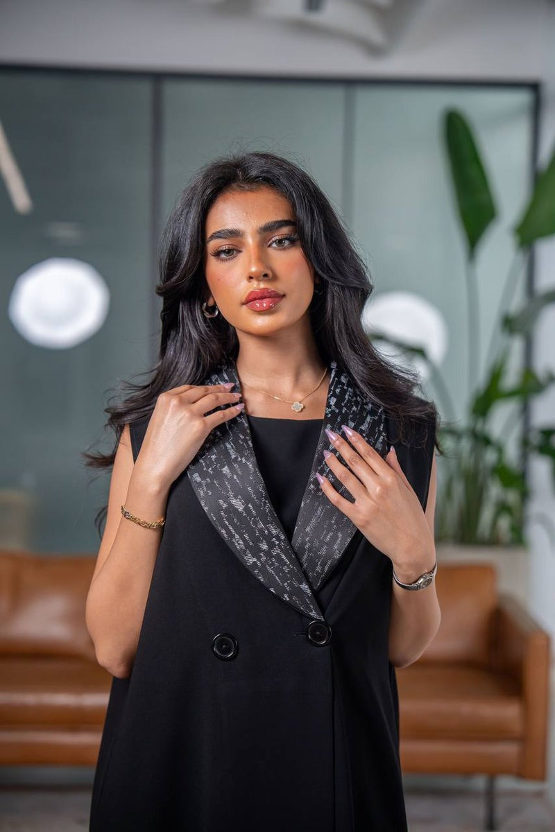 Black crepe and jacquard blazer C:200