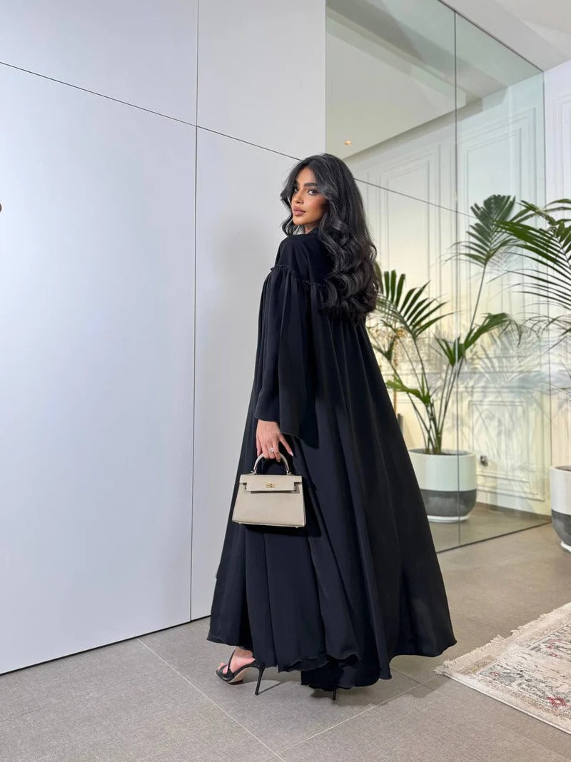 Raw Abaya Nada With Crepe C:6522 Black (Free size)