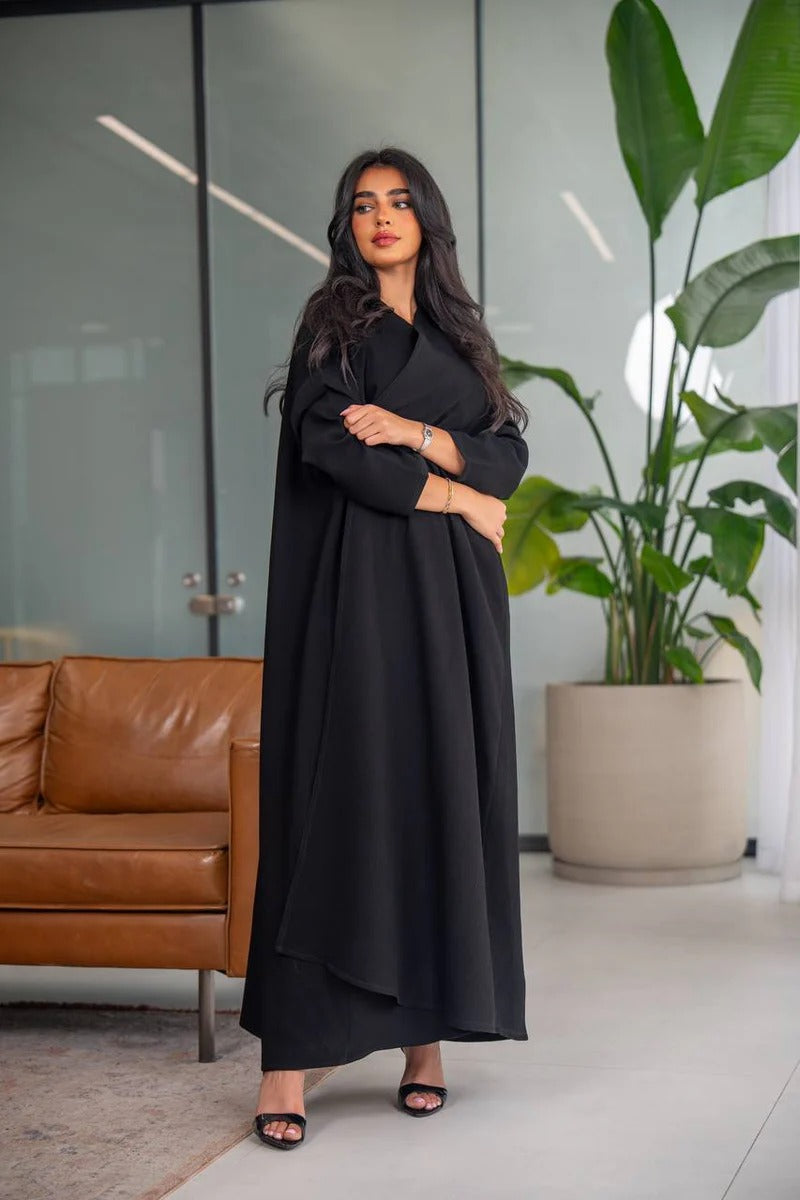 Free size abaya, black crepe fabric C:6628 (Free size)