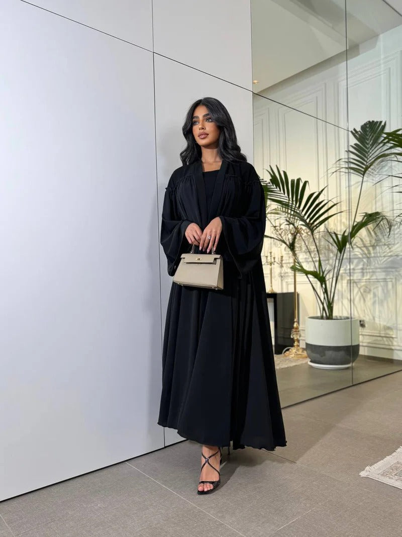 Raw Abaya Nada With Crepe C:6522 Black (Free size)